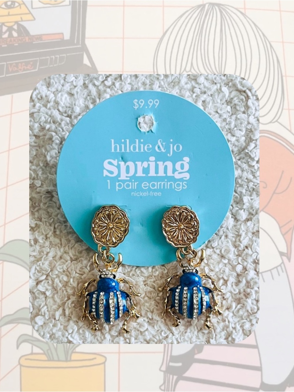 🎉🎉hildie & jo Blue and Gold Beetle Drop Earrings
